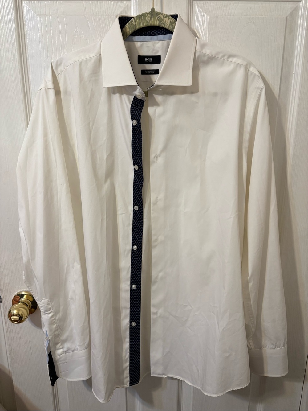 Hugo Boss White Dress Shirt with Navy Contrast Placket